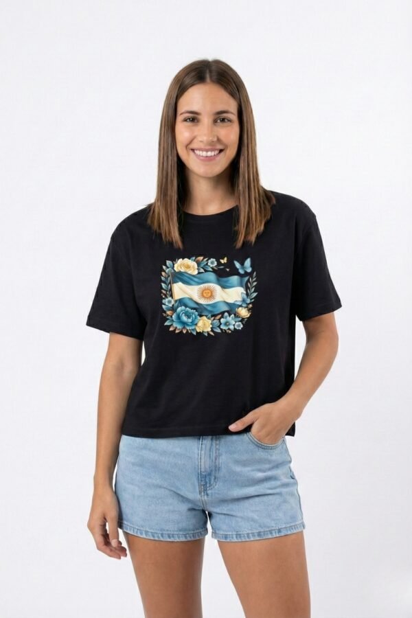 Remeron Boxy Jersey Bandera Argentina Floreada En El Medio En DTF Patria