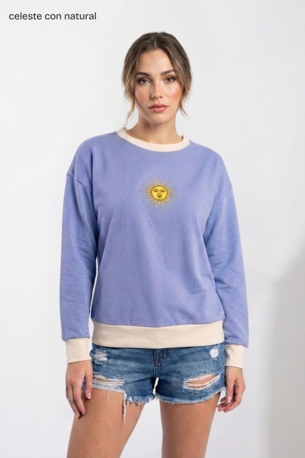 Buzo Rustico Lycra Cuello Redondo Combinado Sol De Mayo Bordado "ARGENTINO"