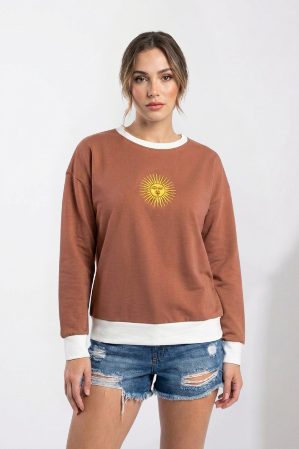 Buzo Rustico Lycra Cuello Redondo Combinado Sol De Mayo Bordado "ARGENTINO"