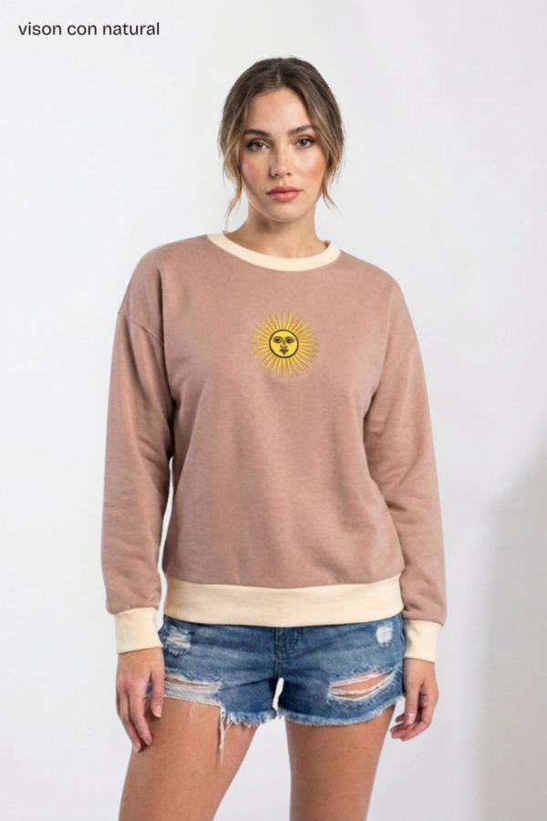 Buzo Rustico Lycra Cuello Redondo Combinado Sol De Mayo Bordado "ARGENTINO"