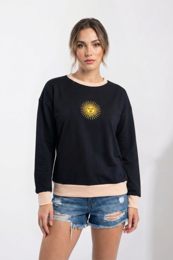 Buzo Rustico Lycra Cuello Redondo Combinado Sol De Mayo Bordado "ARGENTINO"