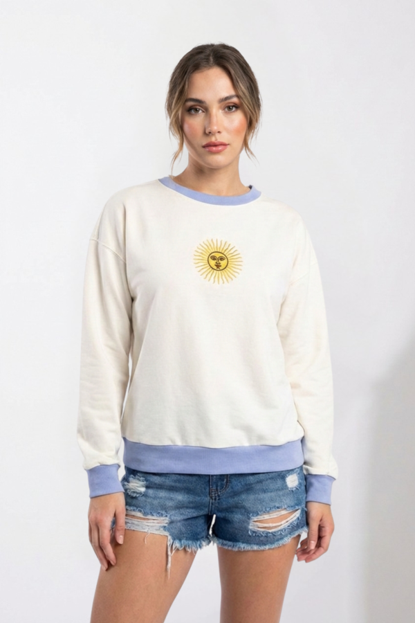 Buzo Rustico Lycra Cuello Redondo Combinado Sol De Mayo Bordado "ARGENTINO"