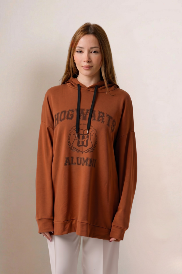 Maxibuzo Rustico Frisado Con Capucha Estampa Hogwarts "ALUMNI"