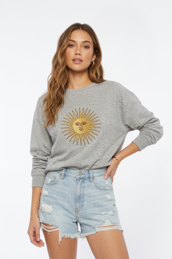 Buzo Rustico Frisado Cuello Redondo Sol De Mayo En DTF "AMELI"