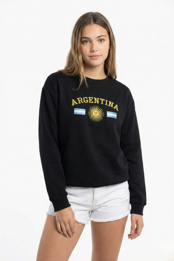 Buzo Frisado Cuello Redondo Argentina Con Sol Y 2 Banderas Bordado "PEYTON"