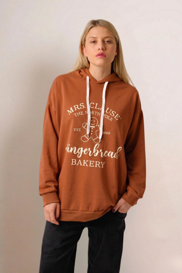 Maxibuzo Rustico Frisado Con Capucha Estampa Gingerbread "BAKERY"