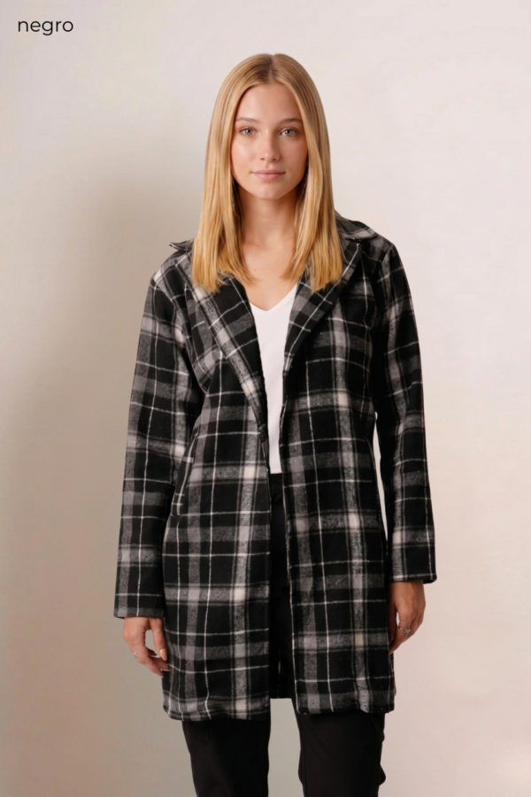 Saco Largo Paño Estampado Cuadrille Sin Botones "CODY"