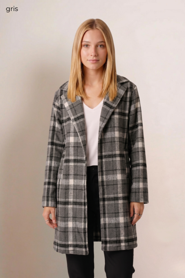 Saco Largo Paño Estampado Cuadrille Sin Botones "CODY"