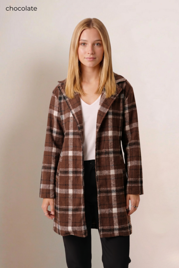 Saco Largo Paño Estampado Cuadrille Sin Botones "CODY"