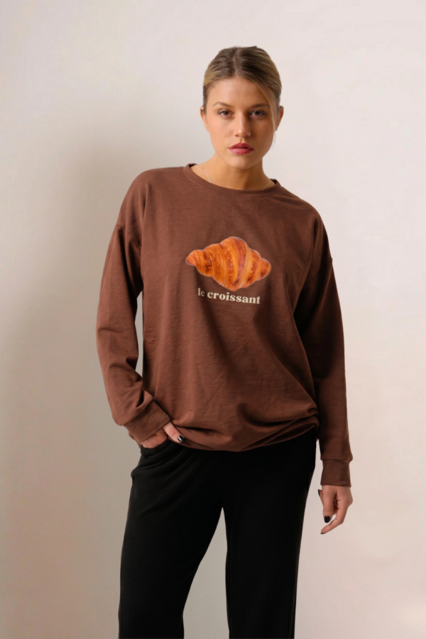 Maxibuzo Rustico Frisado Cuello Redondo Estampa "CROISSANT"