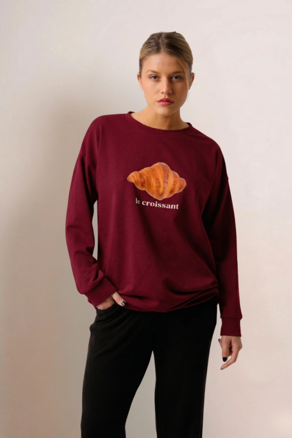Maxibuzo Rustico Frisado Cuello Redondo Estampa "CROISSANT"