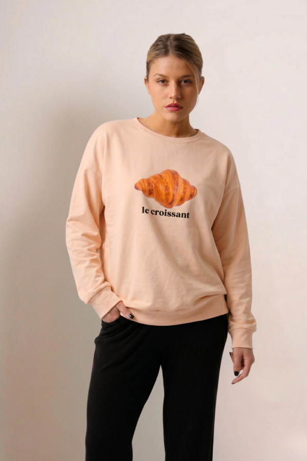 Maxibuzo Rustico Frisado Cuello Redondo Estampa "CROISSANT"
