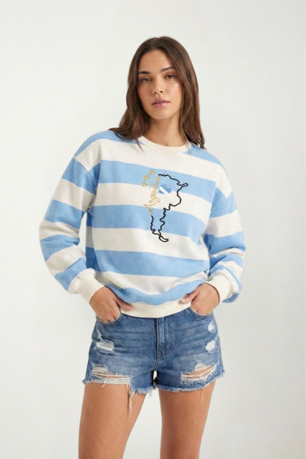 Buzo Frisado Cuello Redondo Rayado Argentina Mapa "MAPA"