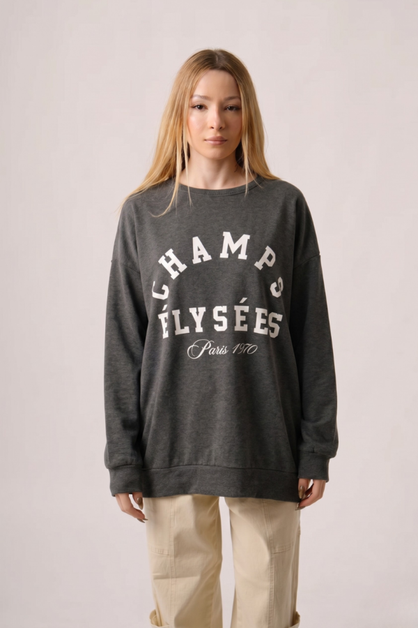 Maxibuzo Rustico Frisado Cuello Redondo Estampa Champs "ELYSEES"