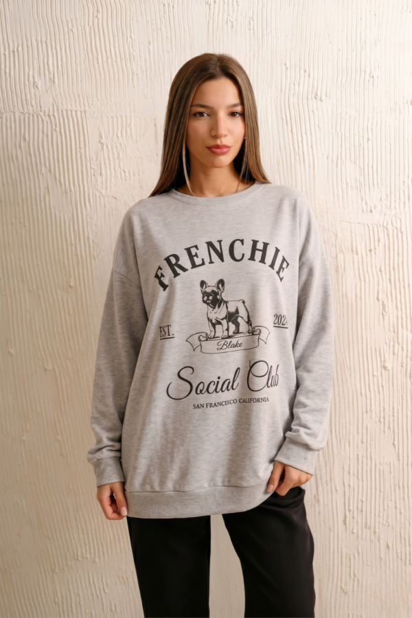 Maxibuzo Rustico Frizado Cuello Redondo Estampa Perrito Blake "FRENCHIE"