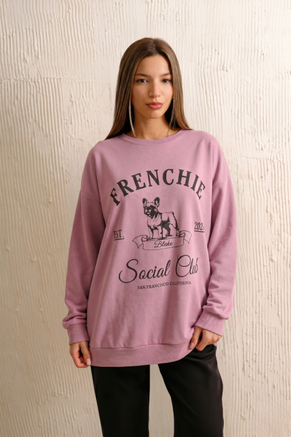 Maxibuzo Rustico Frizado Cuello Redondo Estampa Perrito Blake "FRENCHIE"