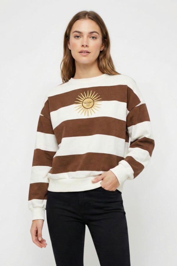 Buzo Boxy Frisado Cuello Redondo Rayado Sol De Mayo Bordado "MONTI"