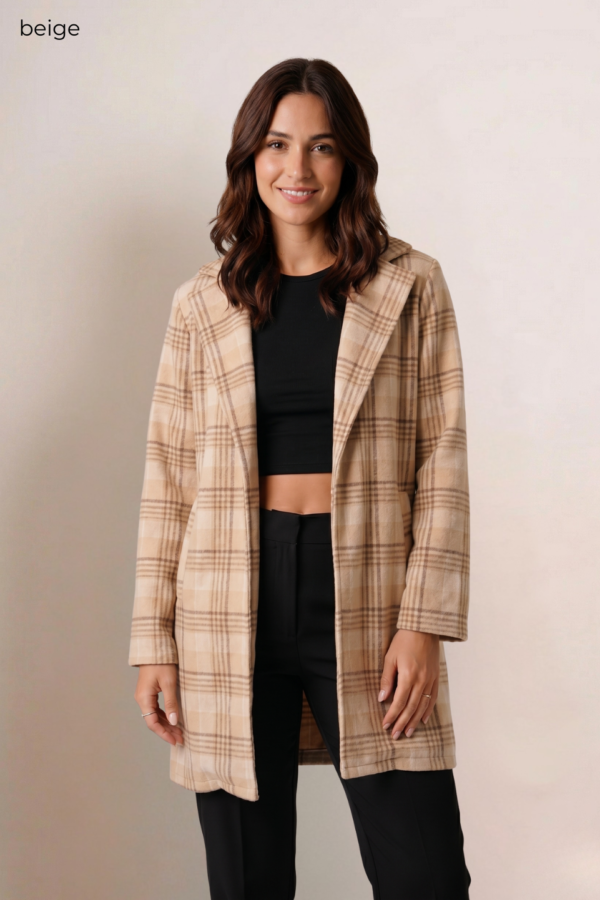 Saco Largo Paño Estampado Cuadrille Sin Botones "GENA"