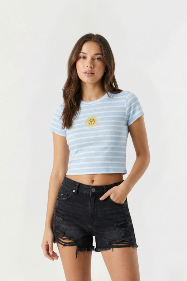 Remera Baby Tee Morley Rayado Sol De Mayo Bordado "GINA"