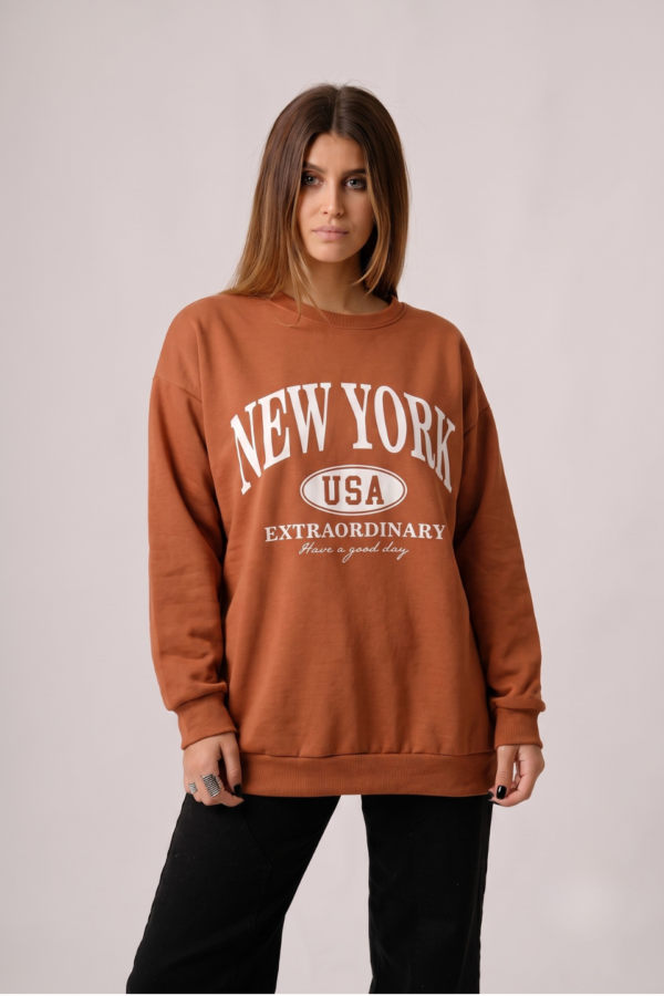 Maxibuzo Rustico Frizado Cuello Redondo Estampa New York Usa Extraordinary "NY"