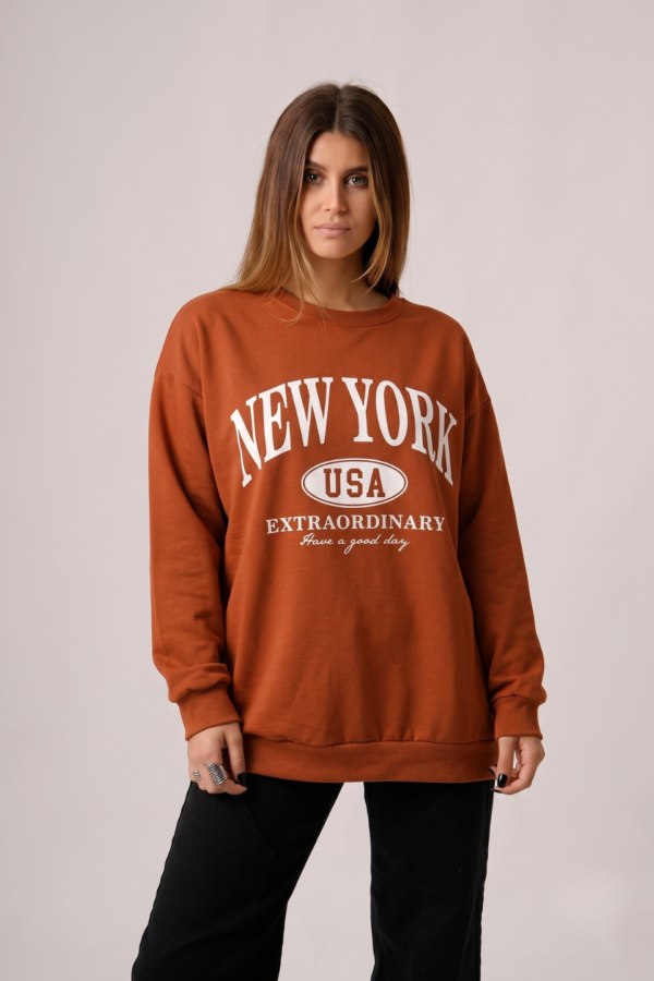 Maxibuzo Rustico Frizado Cuello Redondo Estampa New York Usa Extraordinary "NY"