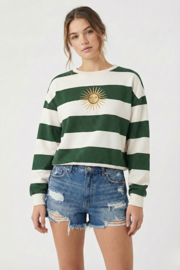 Buzo Rustico Cuello Redondo Rayado Sol De Mayo Bordado "GALES"