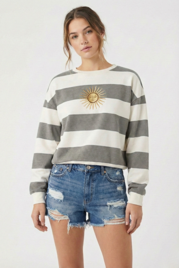 Buzo Rustico Cuello Redondo Rayado Sol De Mayo Bordado "GALES"