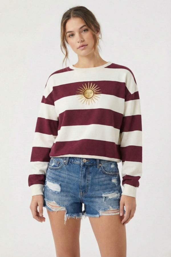 Buzo Rustico Cuello Redondo Rayado Sol De Mayo Bordado "GALES"