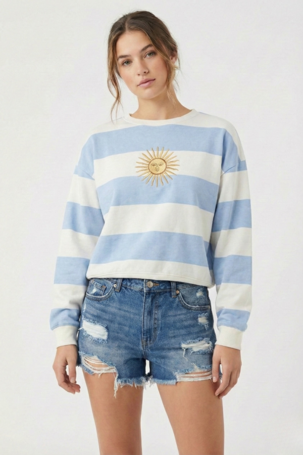 Buzo Rustico Cuello Redondo Rayado Sol De Mayo Bordado "GALES"