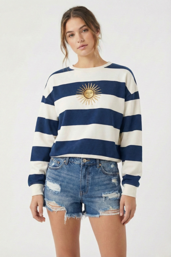 Buzo Rustico Cuello Redondo Rayado Sol De Mayo Bordado "GALES"