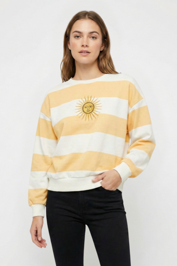 Buzo Boxy Frisado Cuello Redondo Rayado Sol De Mayo Bordado "MONTI"