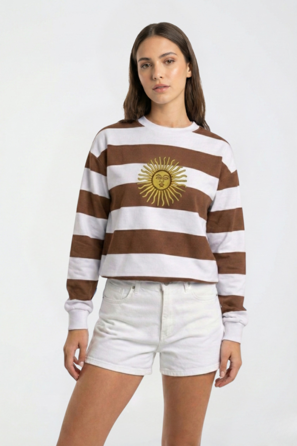 Buzo Frisado Cuello Redondo Rayado Sol De Mayo Bordado Grande "RIGA"