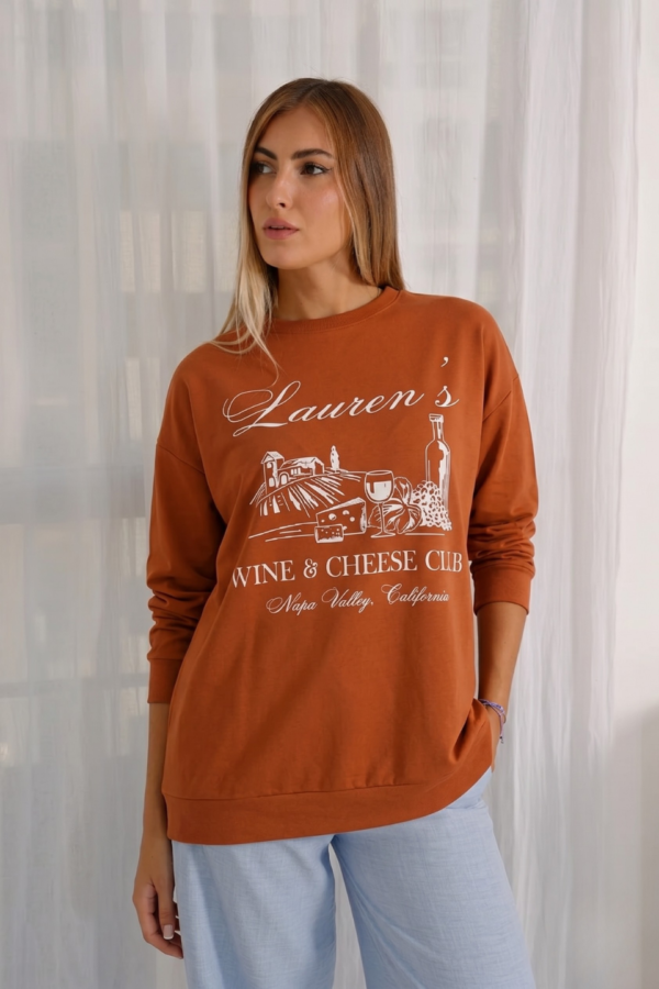 Maxibuzo Rustico Frisado Cuello Redondo Estampa "LAURENS"