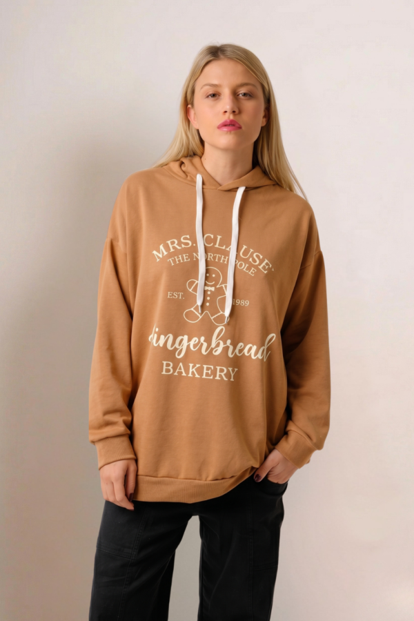 Maxibuzo Rustico Frisado Con Capucha Estampa Gingerbread "BAKERY"
