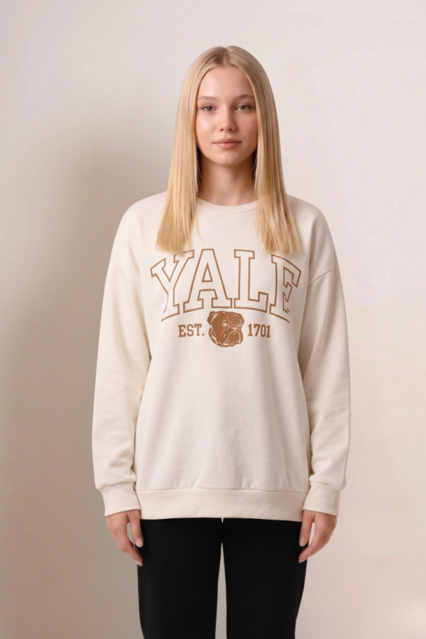 Maxibuzo Rustico Frisado Cuello Redondo Estampa Yale "1701