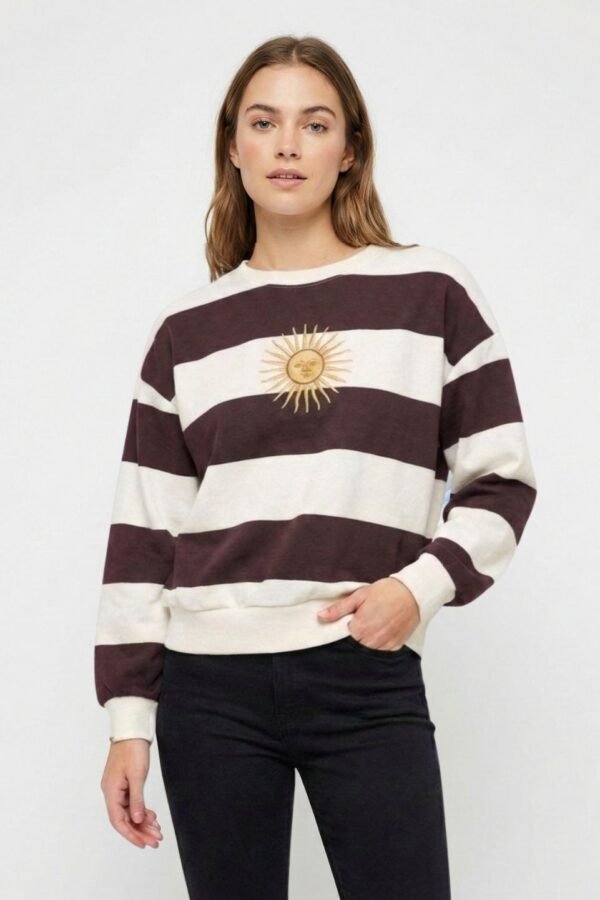 Buzo Boxy Frisado Cuello Redondo Rayado Sol De Mayo Bordado "MONTI"