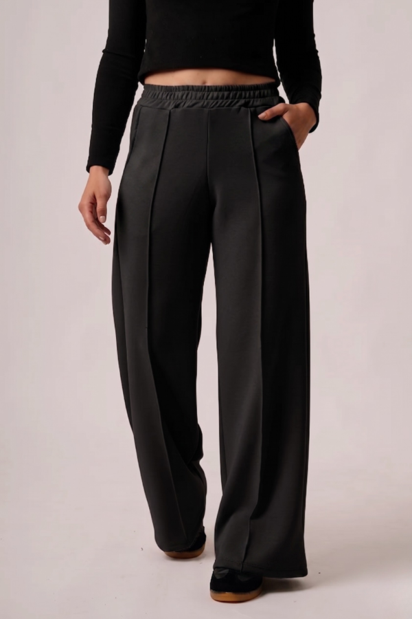 Palazzo Wide Leg Scuba Con Cintura Elastico Y Fuelle Cada Pierna "NACKY"