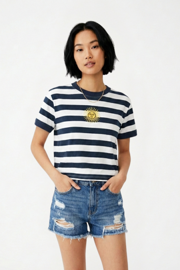 Remera Jersey Hilo Color Sol De Mayo Bordado "NAVY"