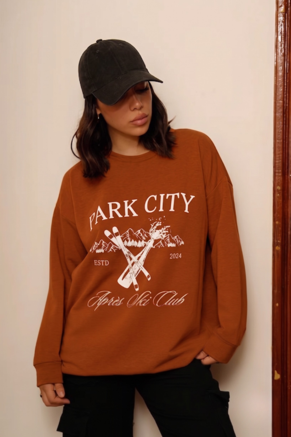 Maxibuzo Rustico Frizado Cuello Redondo Estampa "PARK CITY"