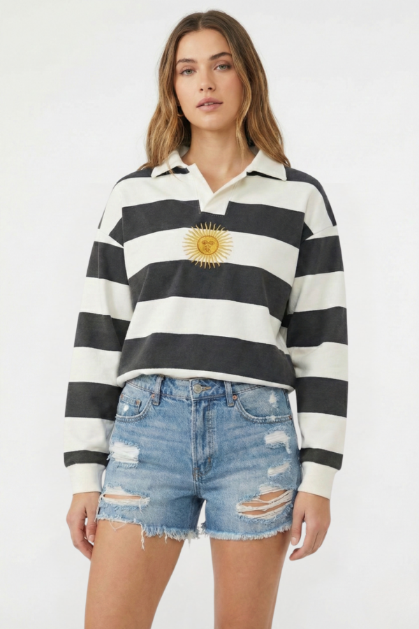 Buzo Chomba Rayado Frisado Sol De Mayo Bordado "DENTY"