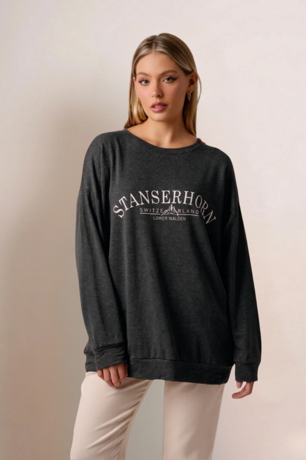 Maxibuzo Rustico Frisado Cuello Redondo Estampa "STANSERHORN"