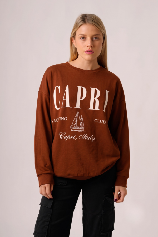 Maxibuzo Rustico Frisado Cuello Redondo Estampa Capri "SAILING"