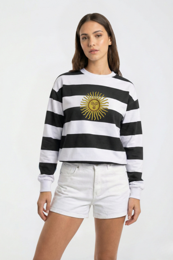 Buzo Frisado Cuello Redondo Rayado Sol De Mayo Bordado Grande "RIGA"