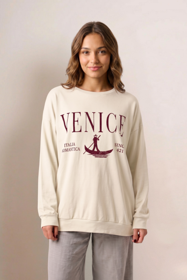 Maxibuzo Rustico Frisado Cuello Redondo Estampa Italia Romantica "VENICE"