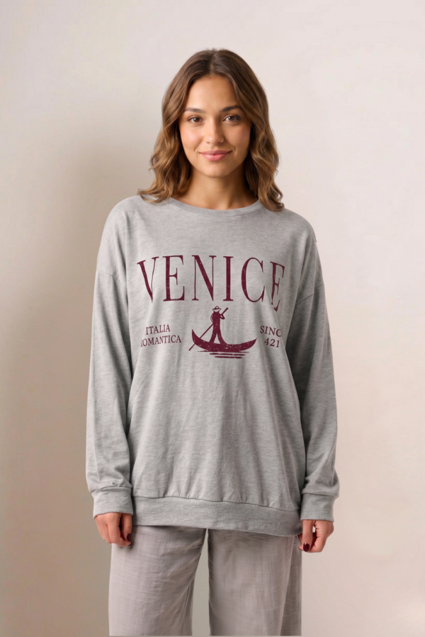 Maxibuzo Rustico Frisado Cuello Redondo Estampa Italia Romantica "VENICE"