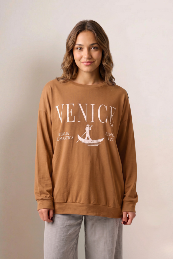 Maxibuzo Rustico Frisado Cuello Redondo Estampa Italia Romantica "VENICE"