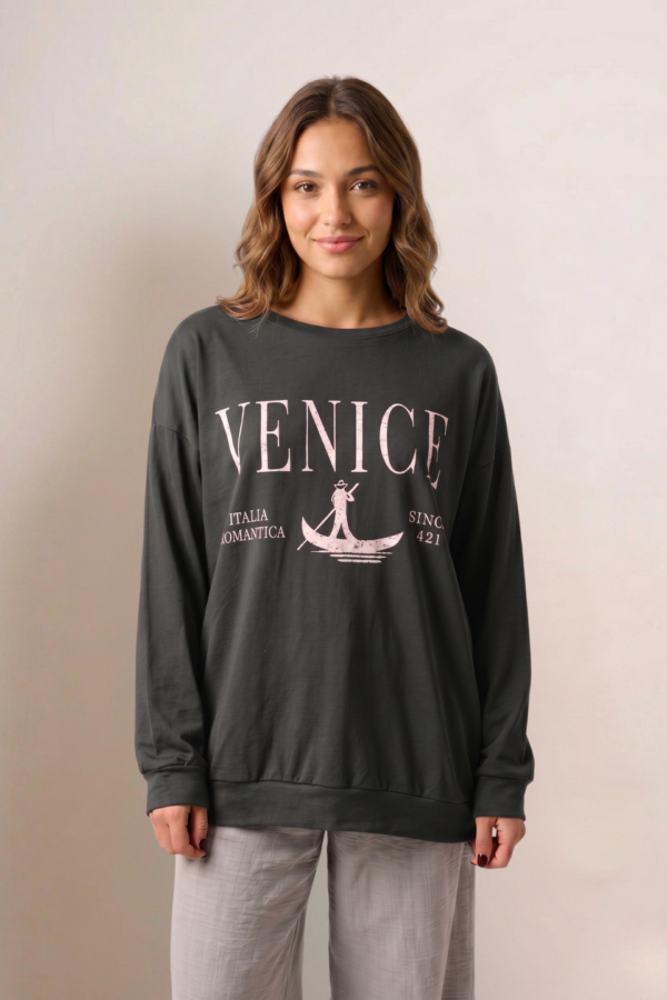Maxibuzo Rustico Frisado Cuello Redondo Estampa Italia Romantica "VENICE"