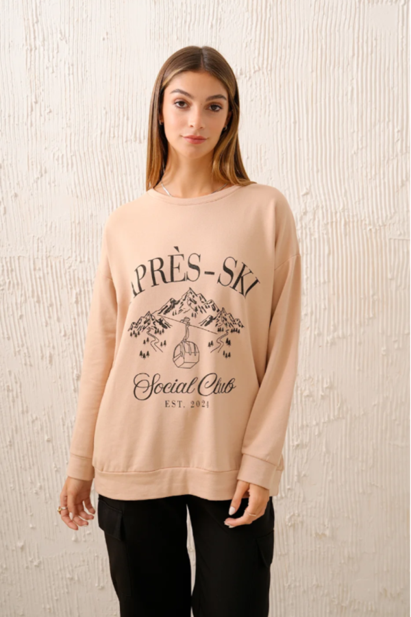 Maxibuzo Rustico Frizado Cuello Redondo Estampa "APRES SKI"