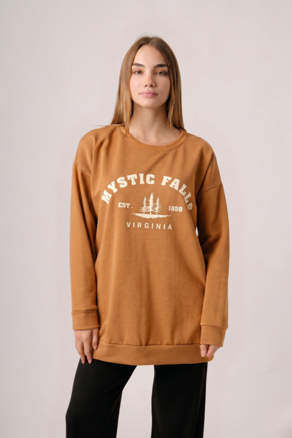 Maxibuzo Rustico Frisado Cuello Redondo Estampa Mystic Falls "VIRGINIA"