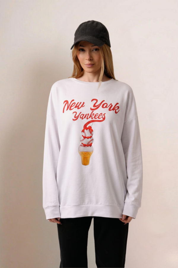 Maxibuzo Rustico Frisado Cuello Redondo Estampa New York "YANKEES"